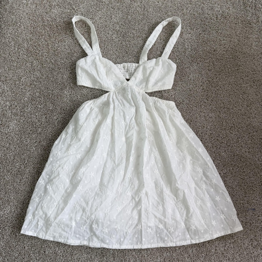 Princess Polly Dress Womens 4 White Floral Cut Out V Neck Fit & Flare Mini